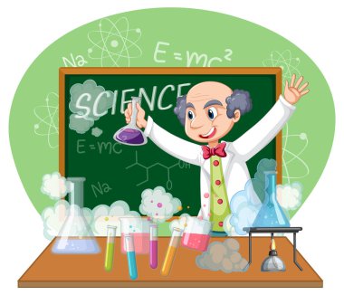 Laboratuvar illüstrasyonunda komik bilim adamı deneyi