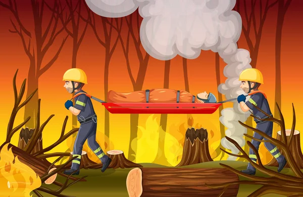 Brandszene Mit Feuerwehrrettung Cartoon Stil — Stockvektor