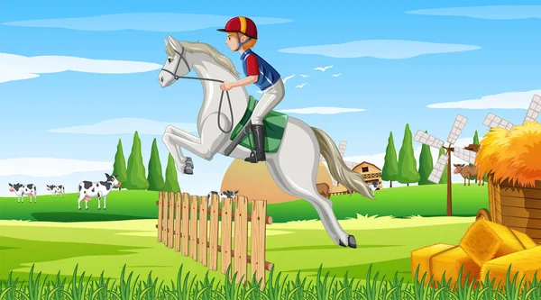 Cena Equitação Com Jockey Ilustração Cavalo —  Vetores de Stock