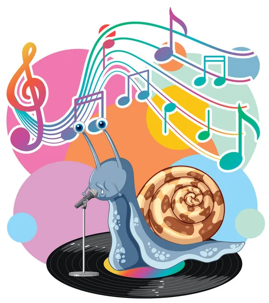 Singer Snail Music Melody Symbols Cartoon Illustration — Stock Vector
