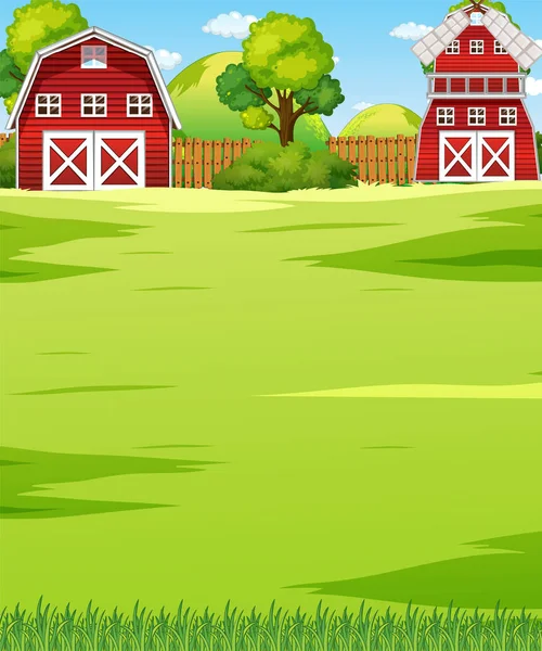 Paisaje Escena Granja Con Ilustración Granero — Vector de stock