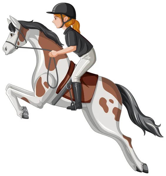 Uma Mulher Montando Cavalo Fundo Branco Ilustração — Vetor de Stock