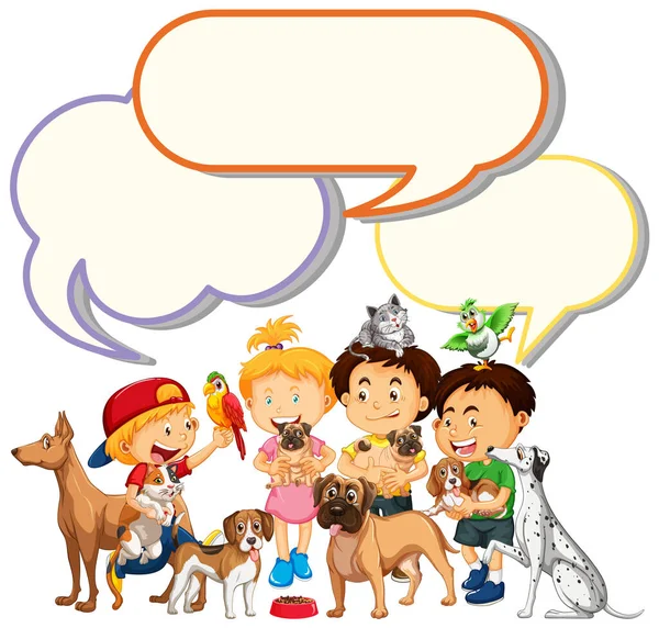 Disegno Bolla Discorso Con Bambini Animali Domestici Illustrazione — Vettoriale Stock