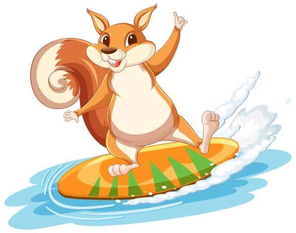 Squirrel Standing Surfboard Illustration — Stock Vector