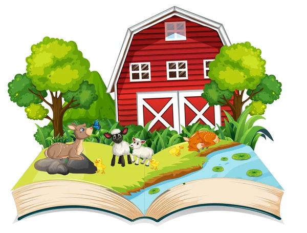 Livre Ouvert Thème Ferme Sur Fond Blanc Illustration — Image vectorielle