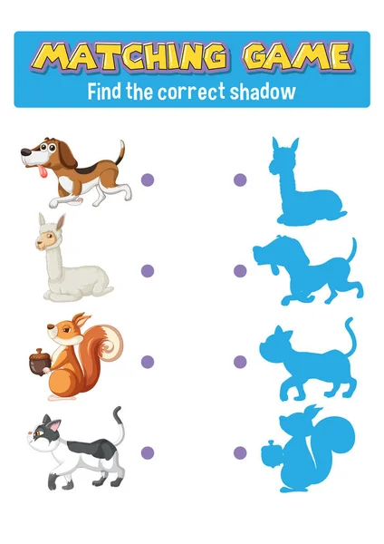 Worksheet Design Matching Animals Illustration — Stock Vector