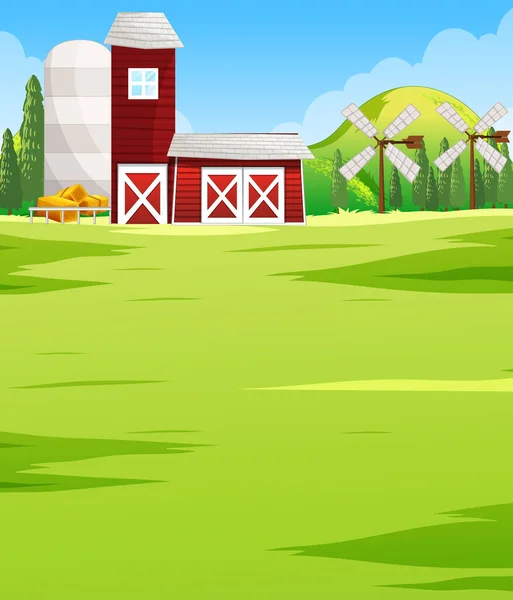 Paisaje Escena Granja Con Ilustración Granero — Vector de stock