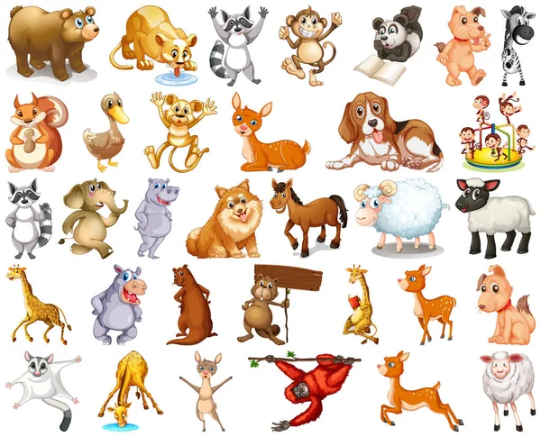 Conjunto Ilustración Personajes Dibujos Animados Animales — Vector de stock