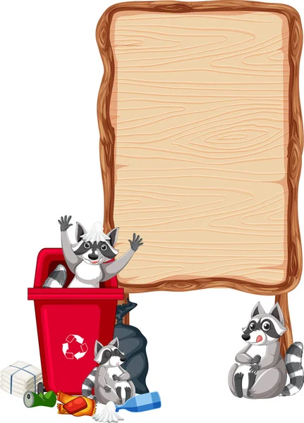Raton Laveur Avec Illustration Bannière Signe Bois — Image vectorielle