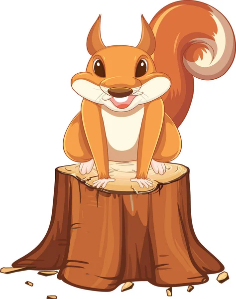 Cute Squirrel Sitting Log Illustration — Stock Vector