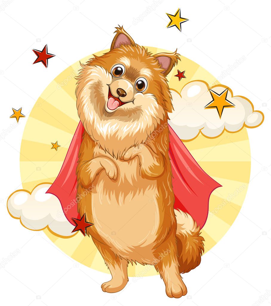 Dog with red cape flying  illustration