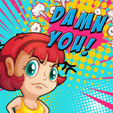 Kısaltma ve yüz ifadesi retro çizgi roman tasarımı illüstrasyonu