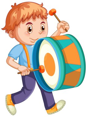 Mutlu çocuk davul çiziyor.