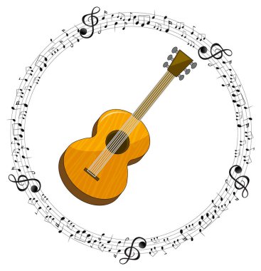 Beyaz arkaplan illüstrasyonunda bir gitar