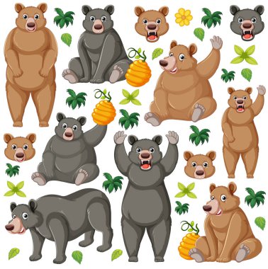 Beyaz arkaplan çiziminde sevimli hayvan karikatürü