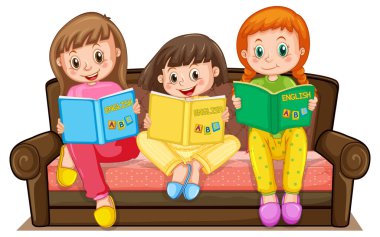 Beyaz arkaplan resimleriyle ilgili kitaplar okuyan bir kız