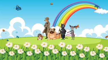 Doğa parkındaki farklı evcil hayvanlar.