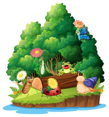 Çizgi film böceği ve böcek orman illüstrasyonunda