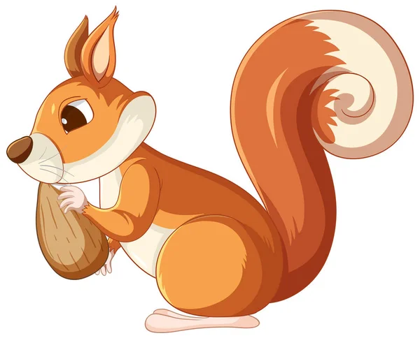 Cute Cartoon Squirrel Eating Almond White Background Illustration — Stock Vector