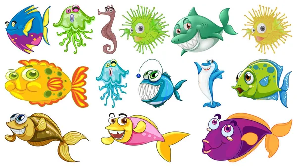 Sea Animals Cartoon Collection Illustration — Stock Vector