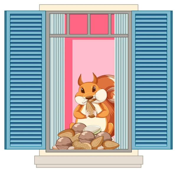 Squirrel Window Illustration — Stock Vector