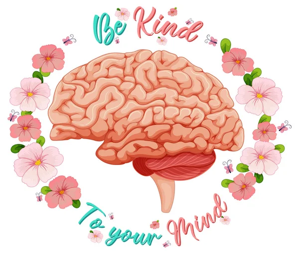 Diseño Póster Con Ilustración Cerebro Humano Flores — Archivo Imágenes Vectoriales