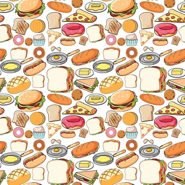 Bezproblémové Pozadí Design Různými Potravinami Ilustrace — Stockový vektor