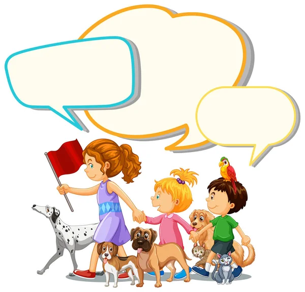 Speech Bubble Template Met Kinderen Huisdieren Illustratie — Stockvector