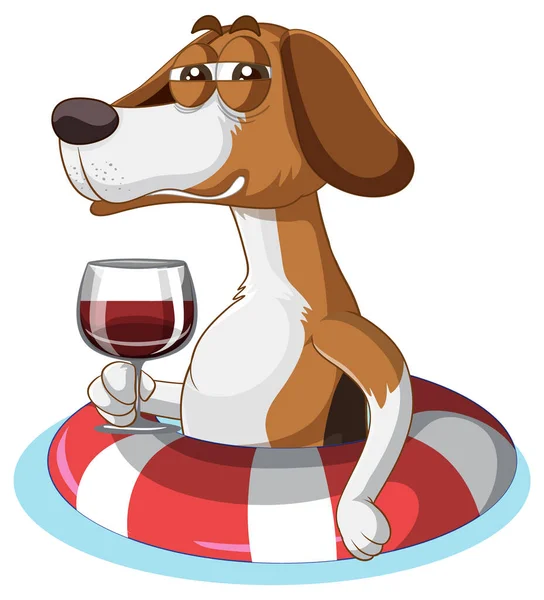 Bir Beagle Yudumladı Şarap Çizgi Film Karakteri Çizimi — Stok Vektör