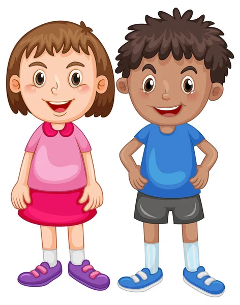Αγόρι Και Κορίτσι Εικονογράφηση Χαρούμενο Πρόσωπο — Διανυσματικό Αρχείο