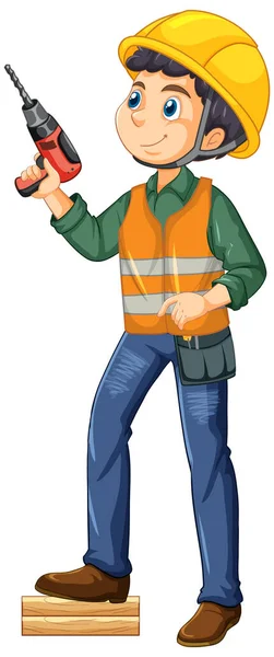 Construction Worker Cartoon Character Illustration — Stock Vector