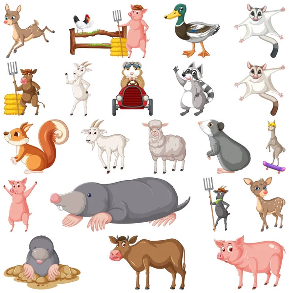 Conjunto Diferentes Crianças Animais Ilustração — Vetor de Stock