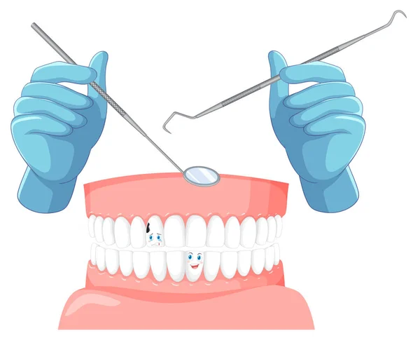 Dentista Mão Com Dentes Humanos Modelo Ilustração —  Vetores de Stock
