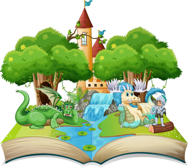 Book with dragon and knigt illustration