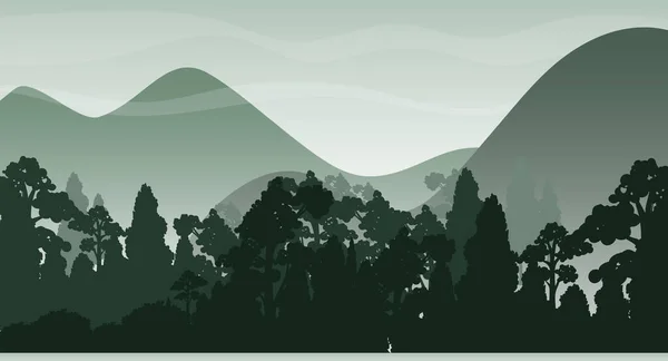 Siluet Bayangan Pemandangan Hutan Ilustrasi - Stok Vektor