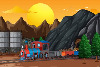 Buharlı lokomotif tren resimli açık hava sahnesi