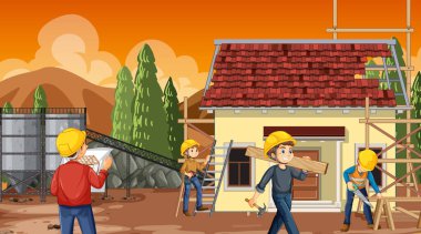 İşçi illüstrasyonlu inşaat alanı