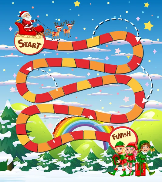 Plantilla Juego Serpiente Escaleras Con Ilustración Tema Navidad — Archivo Imágenes Vectoriales