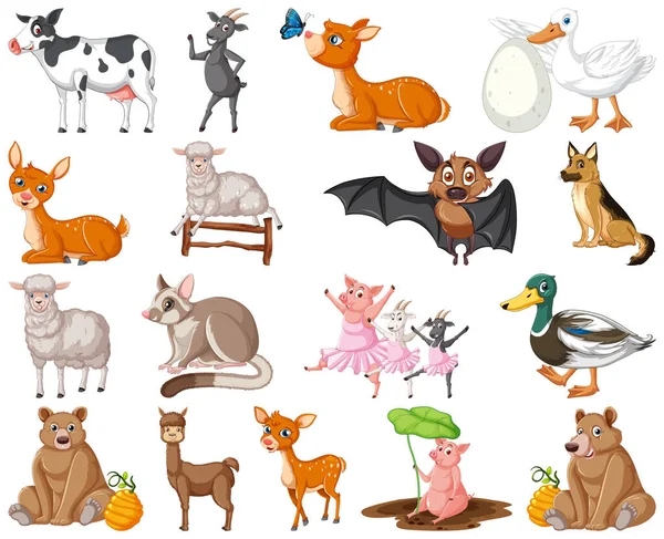 Σύνολο Των Ζωικών Καρτούν Εικονογράφηση Χαρακτήρων — Διανυσματικό Αρχείο