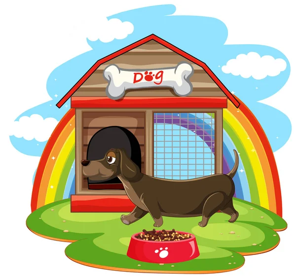 Ein Hund Vor Der Hundehütte Illustration — Stockvektor