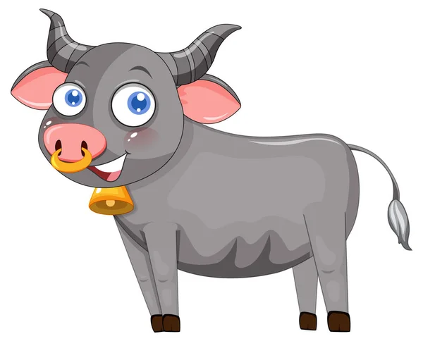 Schattige Buffel Cartoon Karakter Witte Achtergrond Illustratie — Stockvector