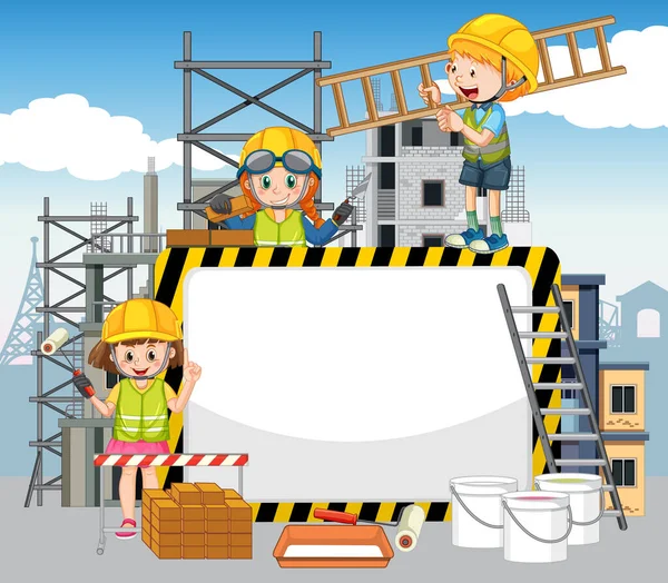 Banner Vacío Con Objetos Construcción Ilustración Elementos — Vector de stock