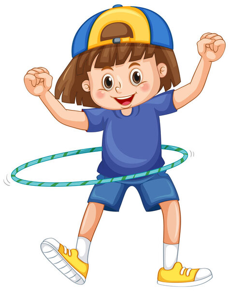 A girl playing hulahoop on white background illustration