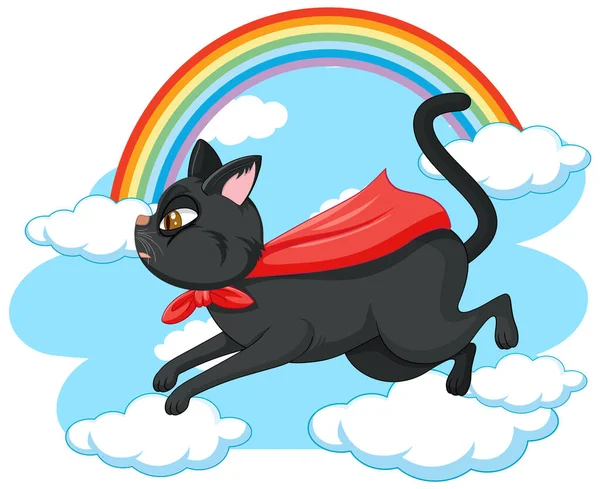 Gökyüzünde Uçan Kahraman Bir Kedi — Stok Vektör