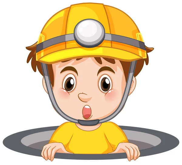 Little Boy Hole Wearing Safety Hat Illustration Stock Vector