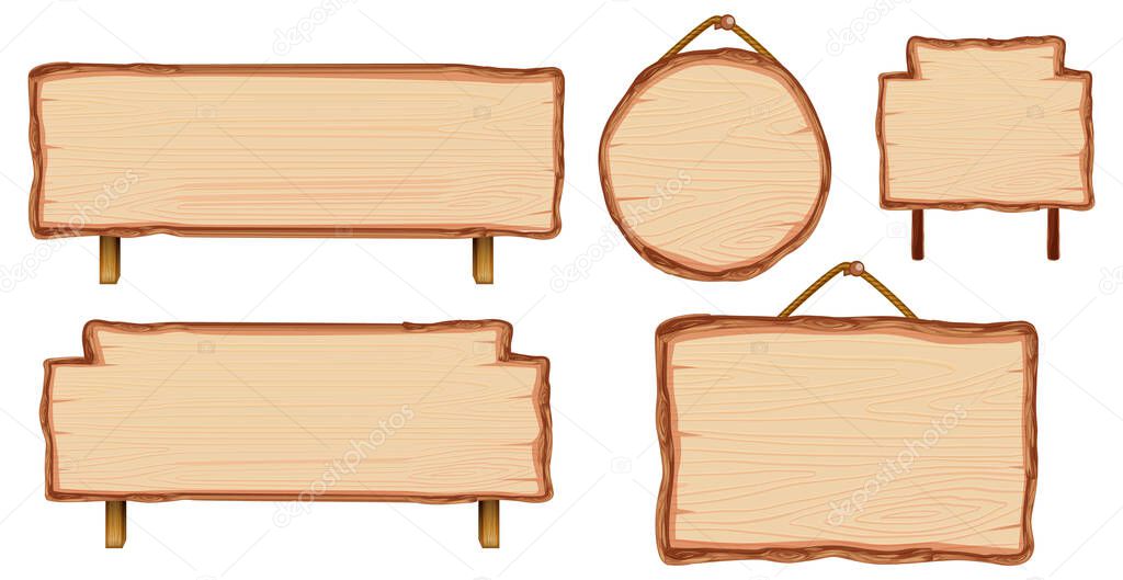Set of different wooden sign boards illustration