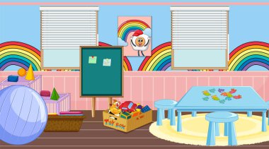 Masa ve resimli oda sahnesi