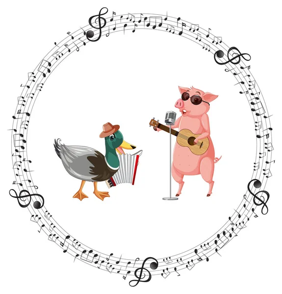 Duck Piggy Playing Music Cartoon Illustration — Stock Vector