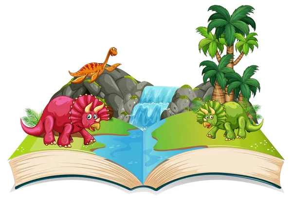 Livro Dinossauro Ilustração Floresta — Vetor de Stock