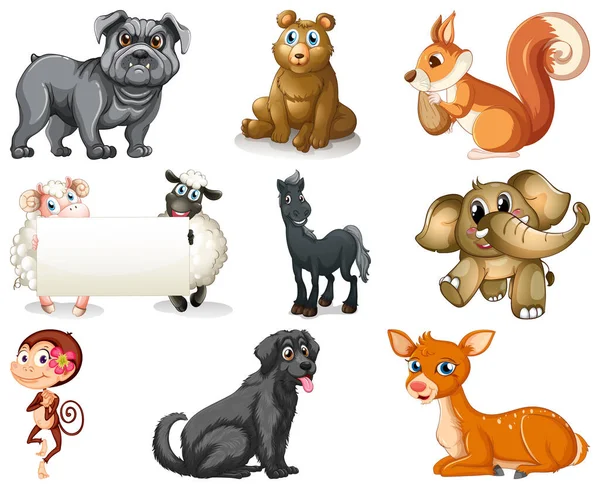 Conjunto Ilustración Personajes Dibujos Animados Animales — Archivo Imágenes Vectoriales